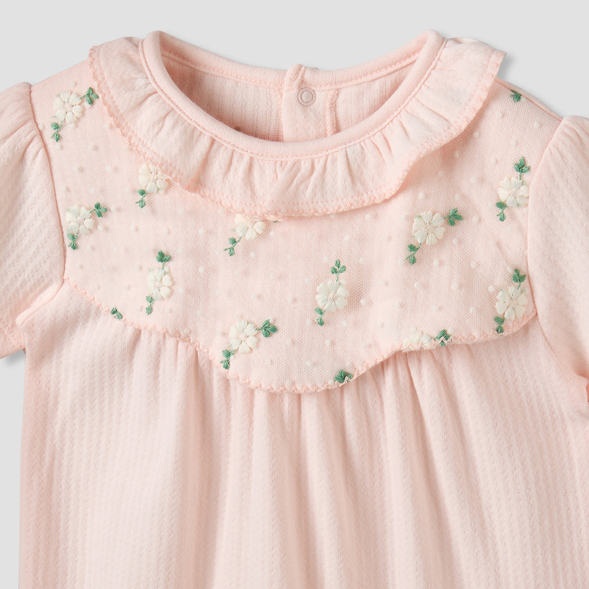 Giggles Round Neck Short Sleeves Romper with Snap Button Closure