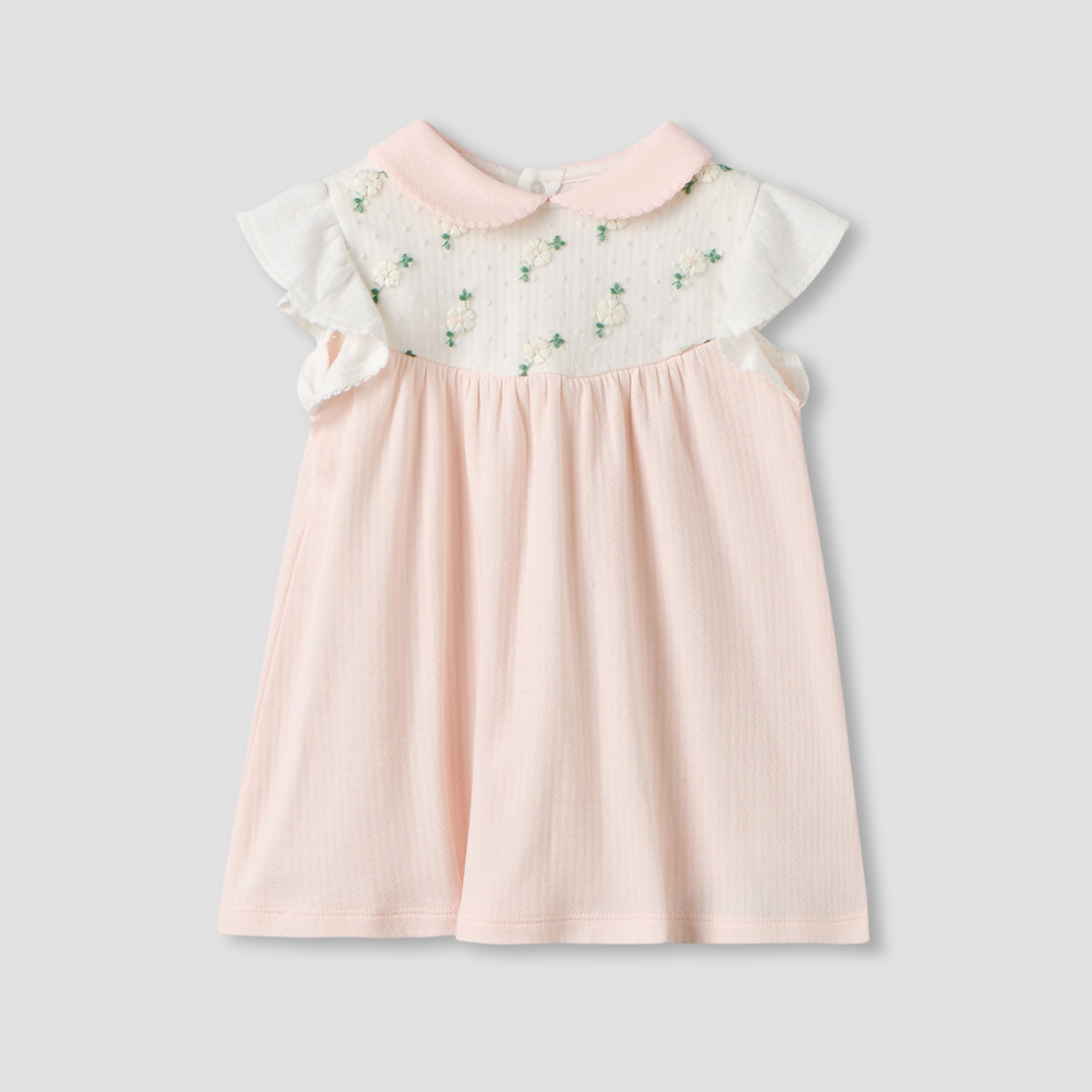 Peter Pan Collar Sleeveless Knee Length Dress with Embroidery