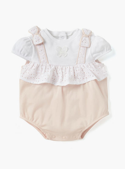 Giggles Panelled Bodysuit with Ruffles and Cap Sleeves-baby-girls-clothing-rompers-image-1