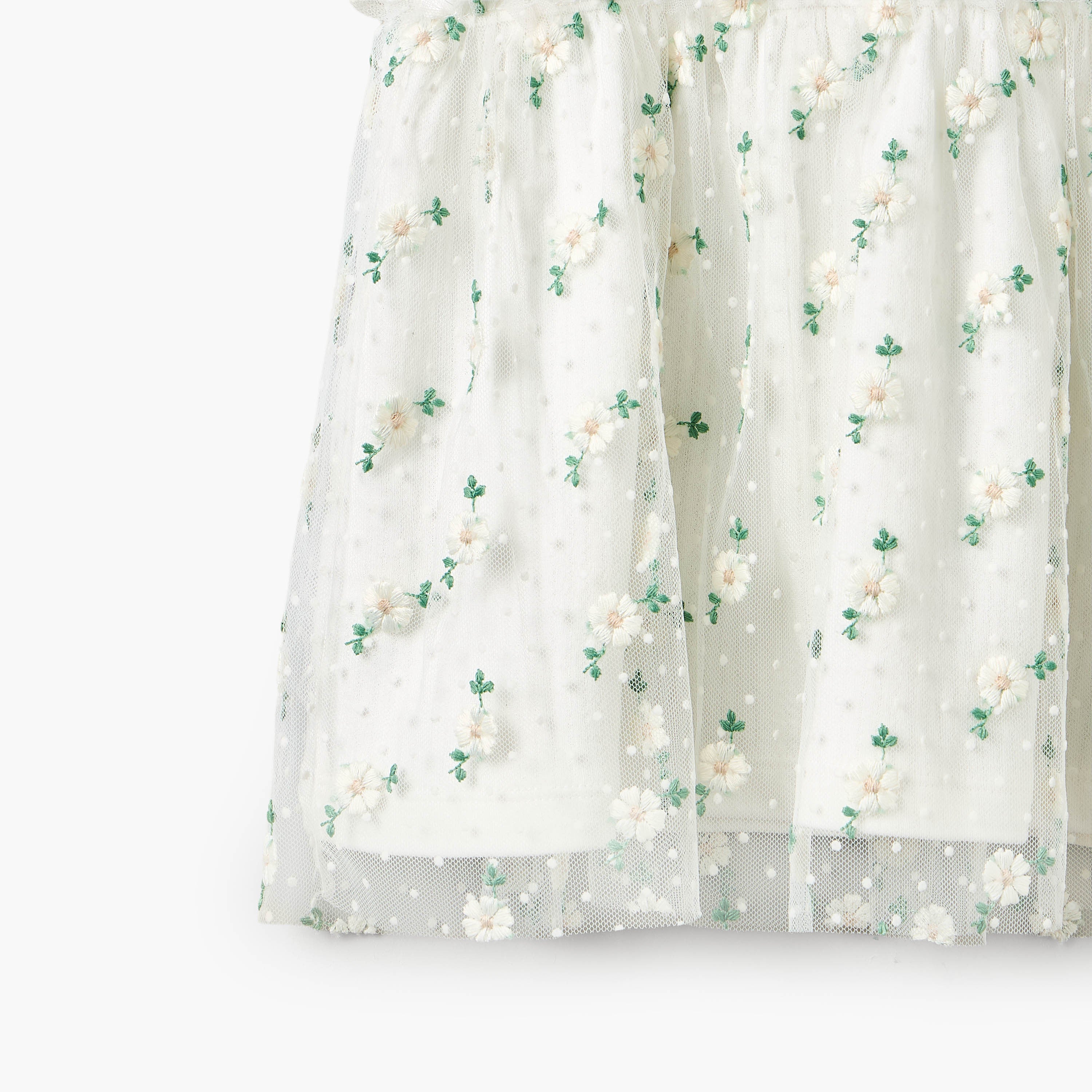 Giggles Round Neck Short Sleeves Knee Length A-line Dress with Floral Embroidery