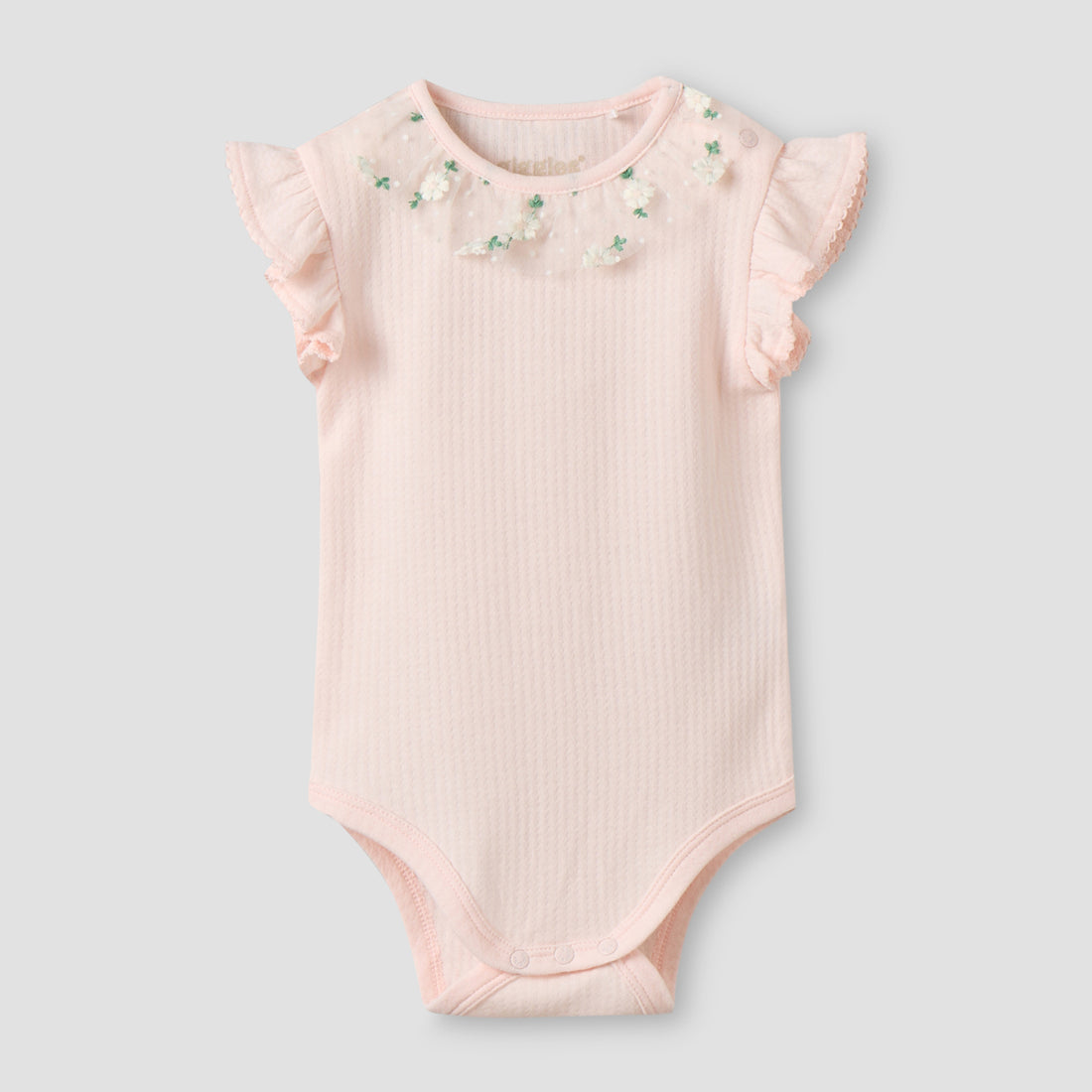 Giggles Cotton Round Neck Short Sleeves Bodysuit with Snap Button Closure - Pink / 12-18 mths
