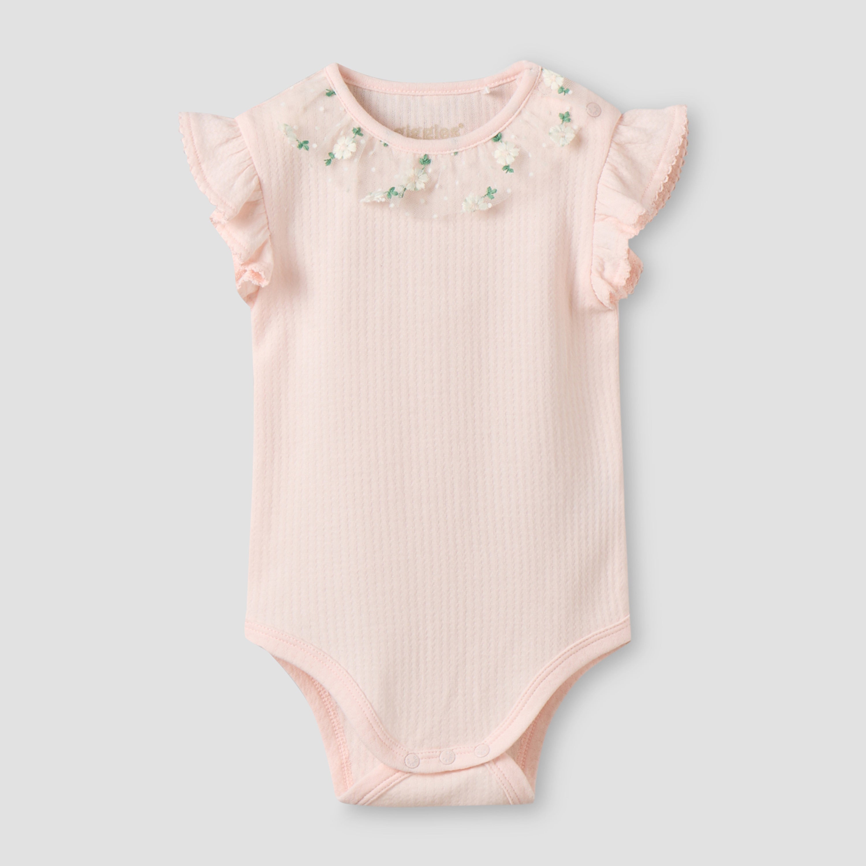 Giggles Cotton Round Neck Short Sleeves Bodysuit with Snap Button Closure - Pink / 12-18 mths