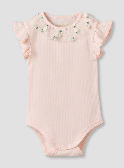 Giggles Cotton Round Neck Short Sleeves Bodysuit with Snap Button Closure-baby-girls-clothing-bodysuits-image-2