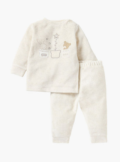 Giggles Embroidered Long Sleeves Velour T-shirt and Pyjama Set-baby-boys-clothing-nightwear-pyjamasets-image-1