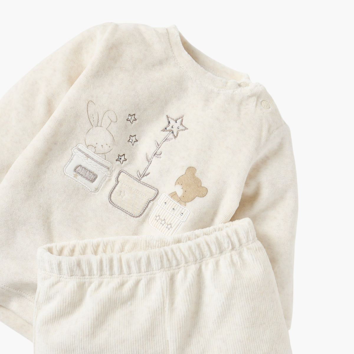 Giggles Embroidered Long Sleeves Velour T-shirt and Pyjama Set