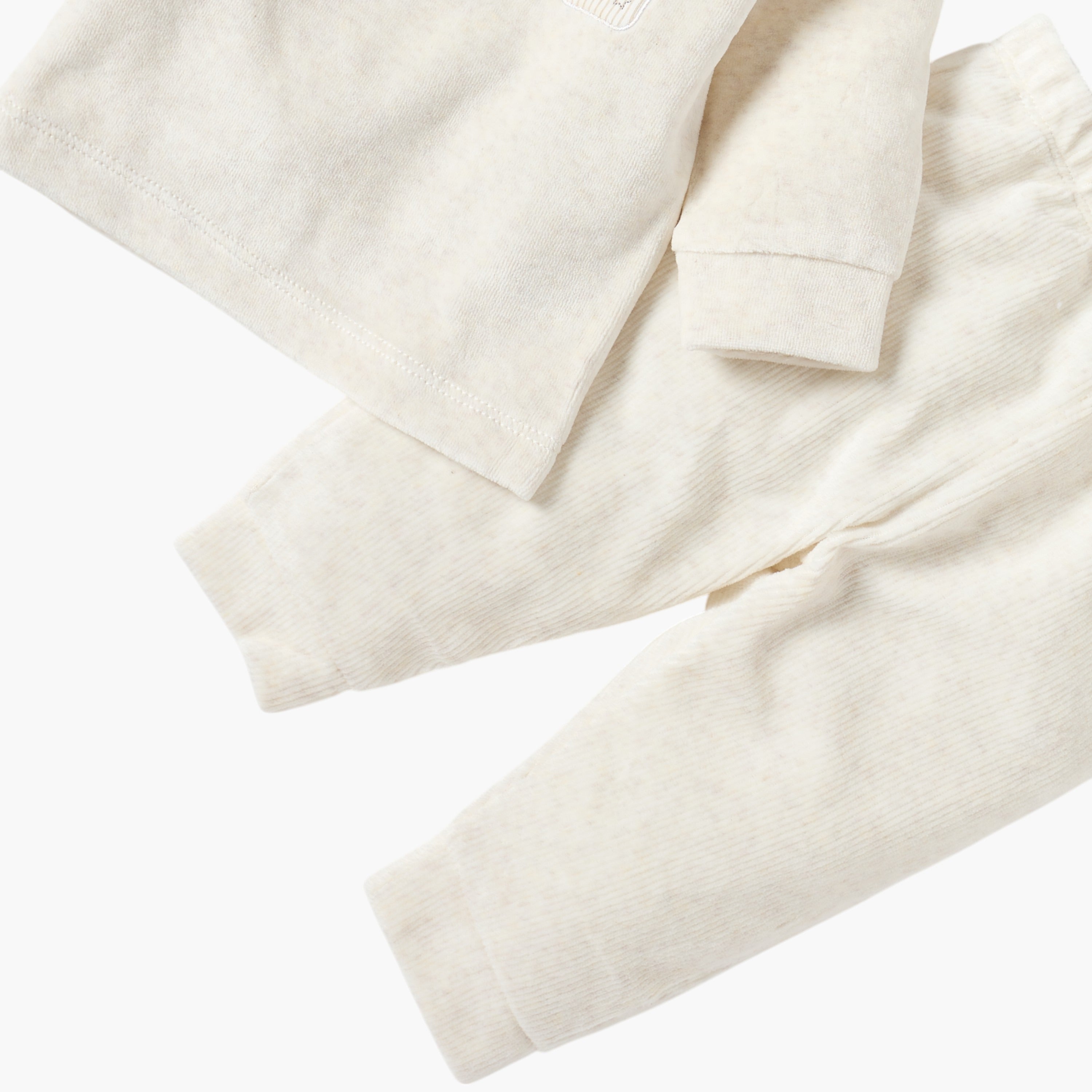 Giggles Embroidered Long Sleeves Velour T-shirt and Pyjama Set