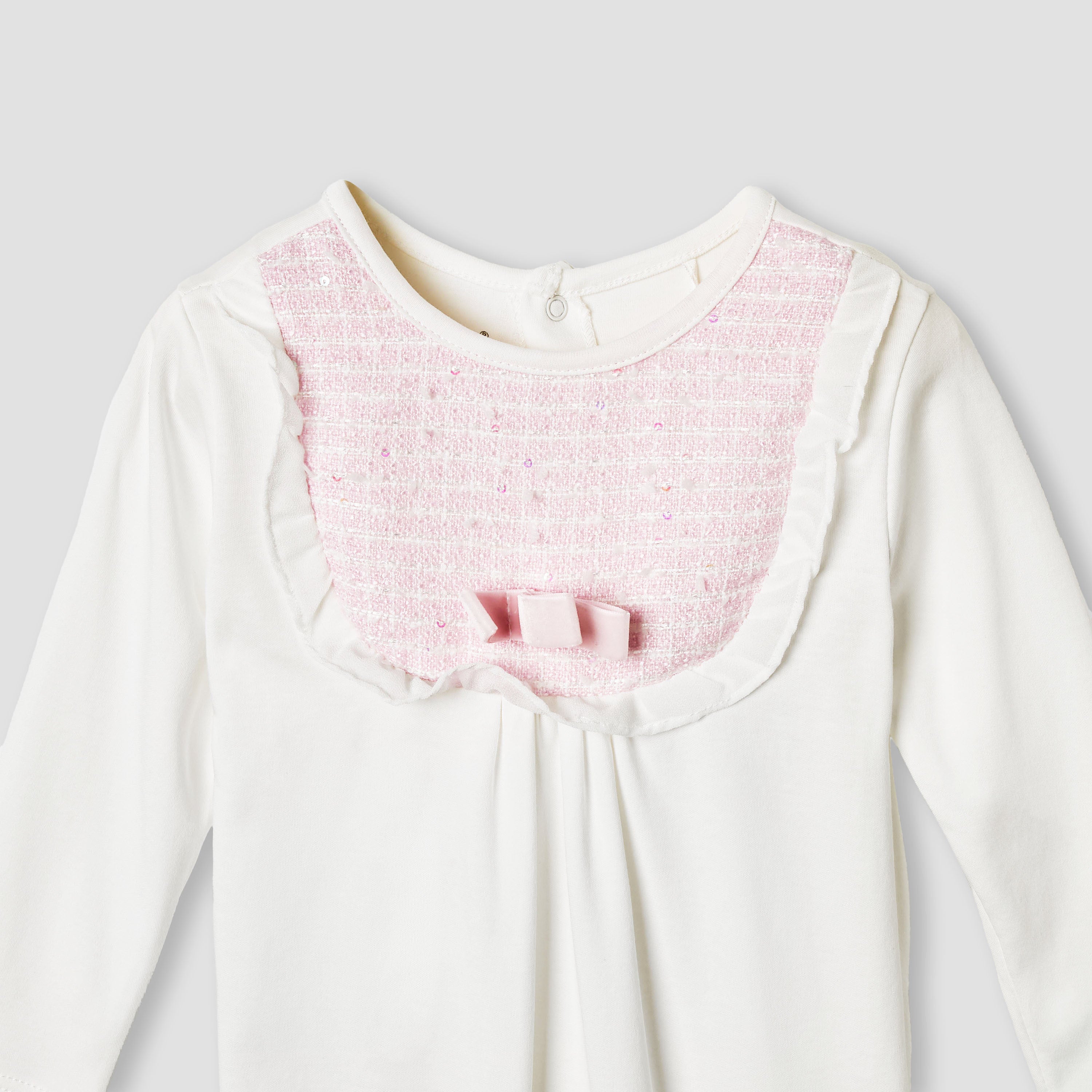 Giggles Bow Accent Closed Feet Sleepsuit with Long Sleeves