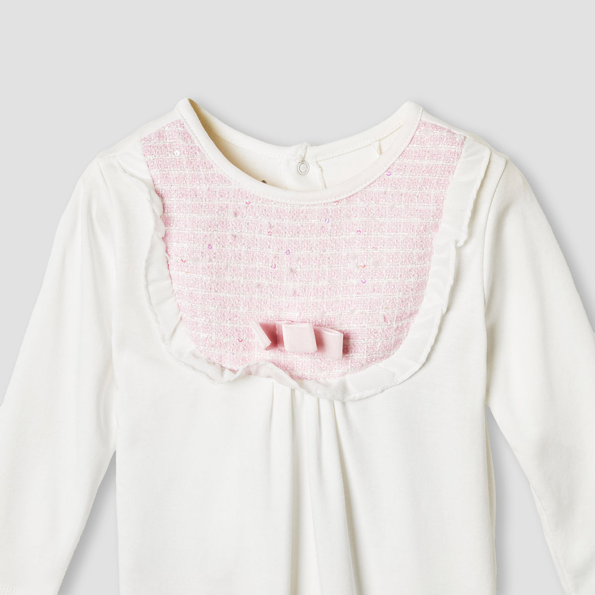 Giggles Bow Accent Closed Feet Sleepsuit with Long Sleeves