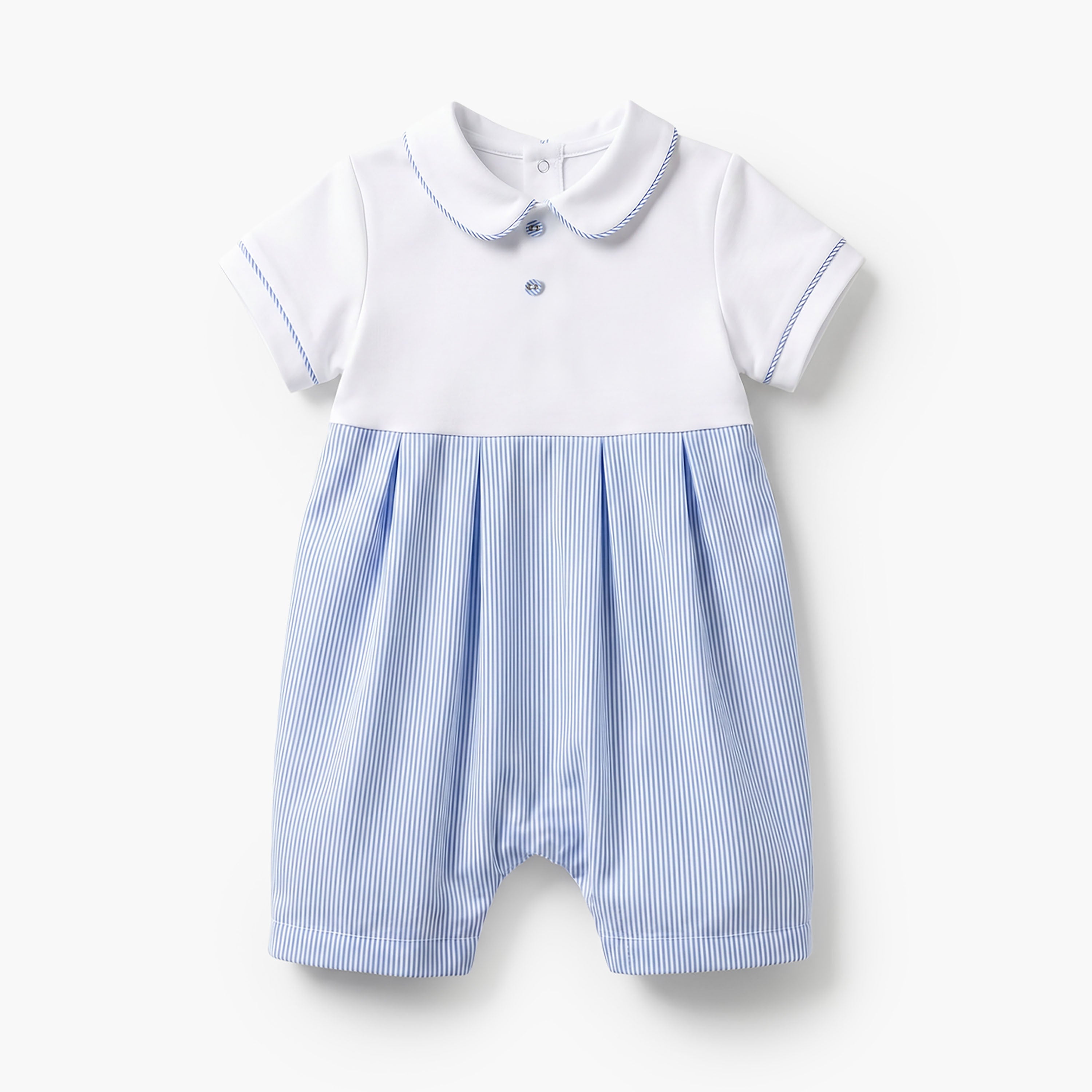 Giggles Striped Collared Romper with Short Sleeves