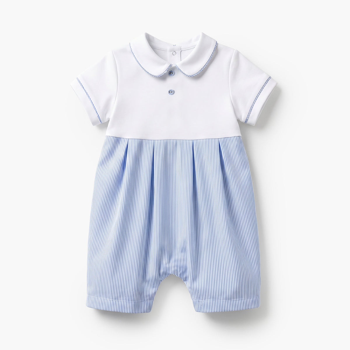 Giggles Striped Collared Romper with Short Sleeves
