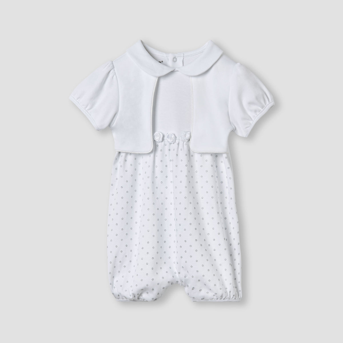 Giggles Printed Romper with Overlay and Short Sleeves