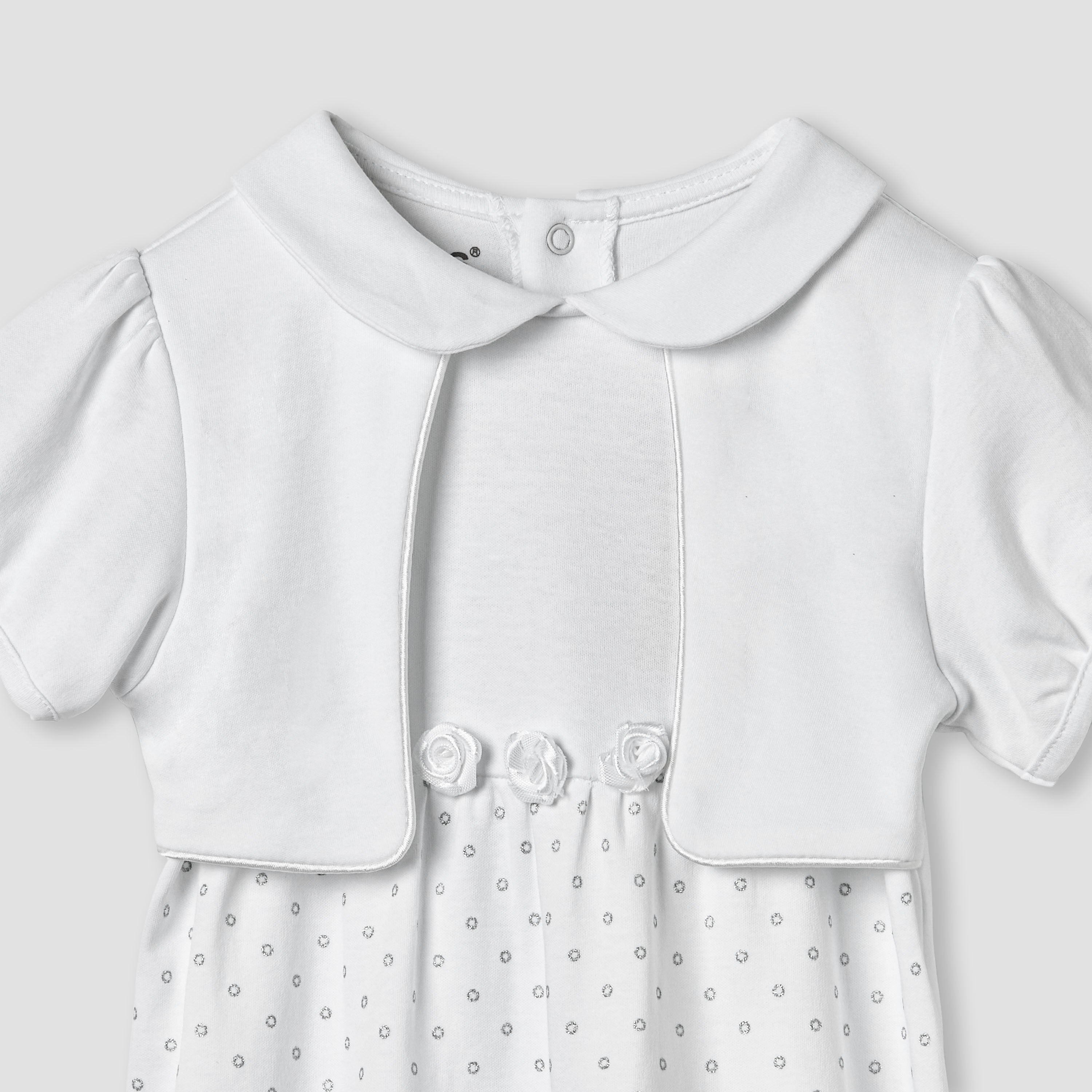 Giggles Printed Romper with Overlay and Short Sleeves