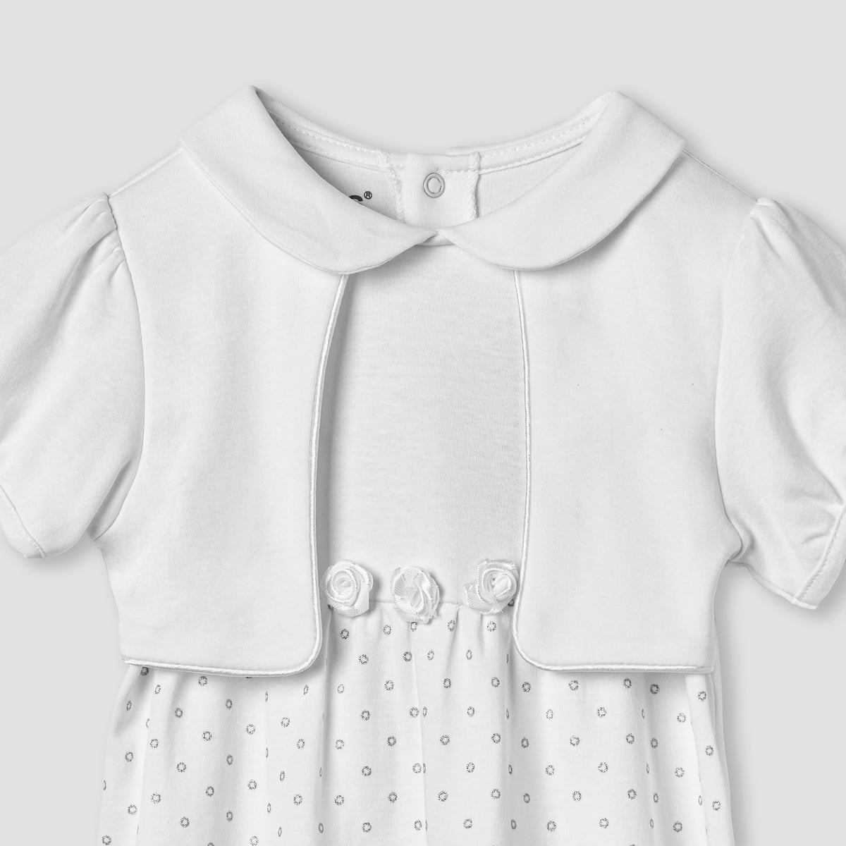 Giggles Printed Romper with Overlay and Short Sleeves