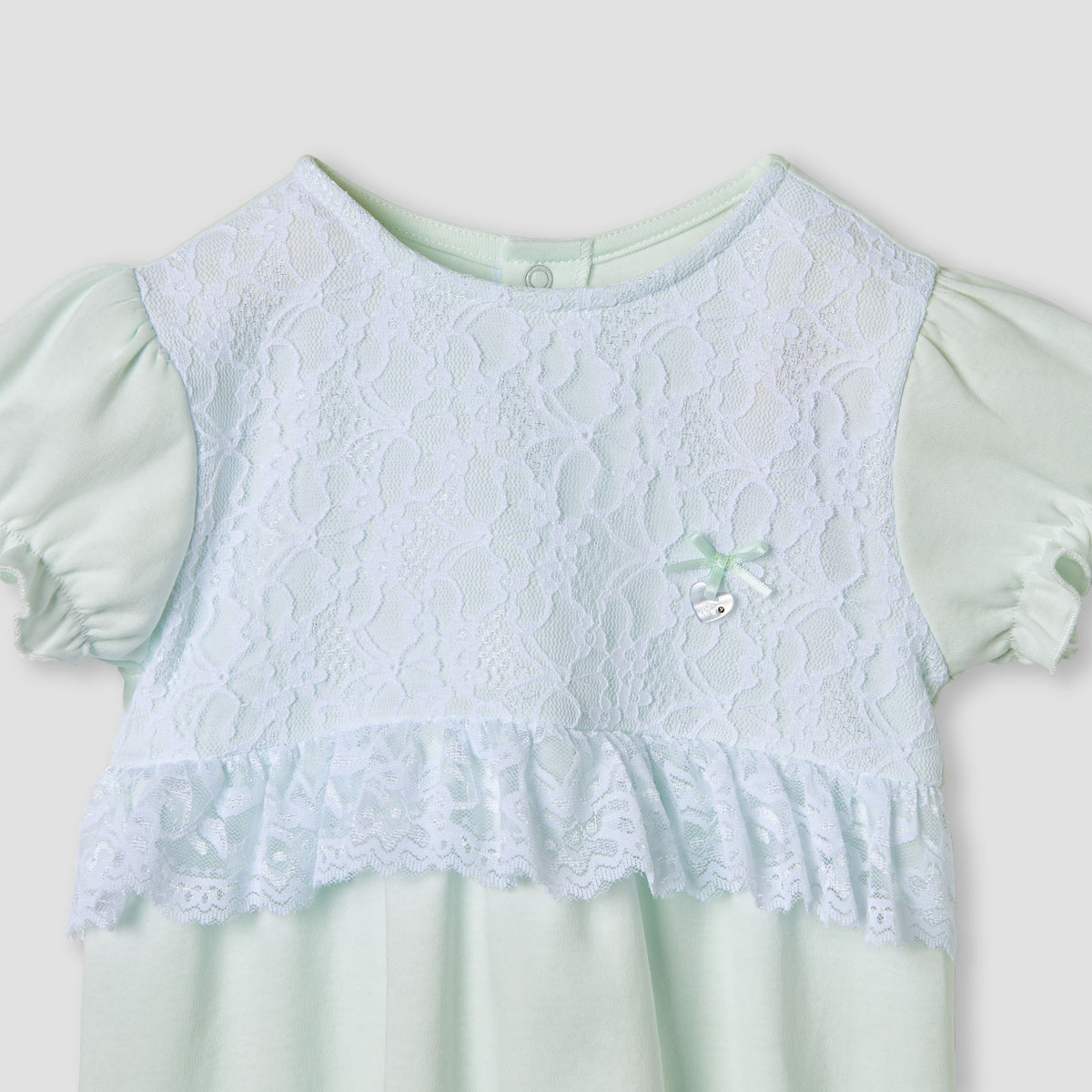 Giggles Floral Lace Romper with Puff Sleeves