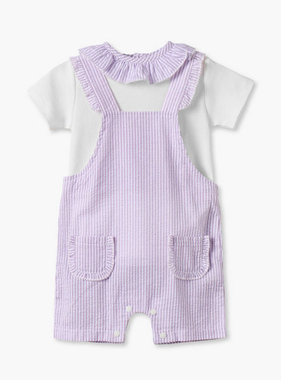 Giggles Crew Short Sleeves Top and Dungaree Set with Stripes-baby-girls-clothing-setsandcoords-image-1