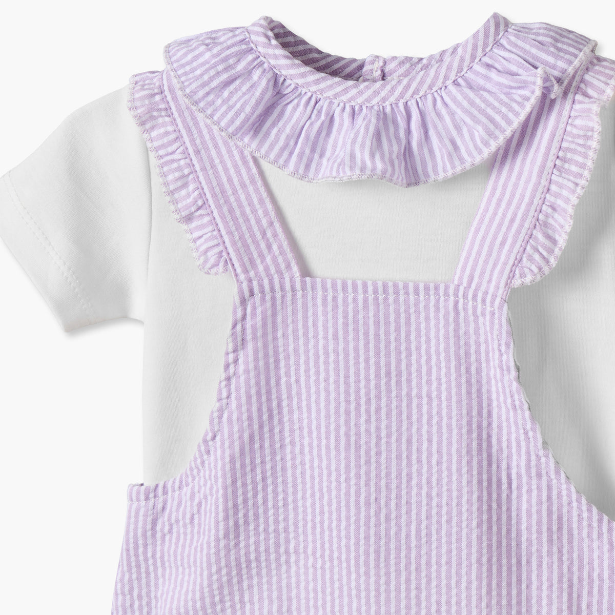 Giggles Crew Short Sleeves Top and Dungaree Set with Stripes