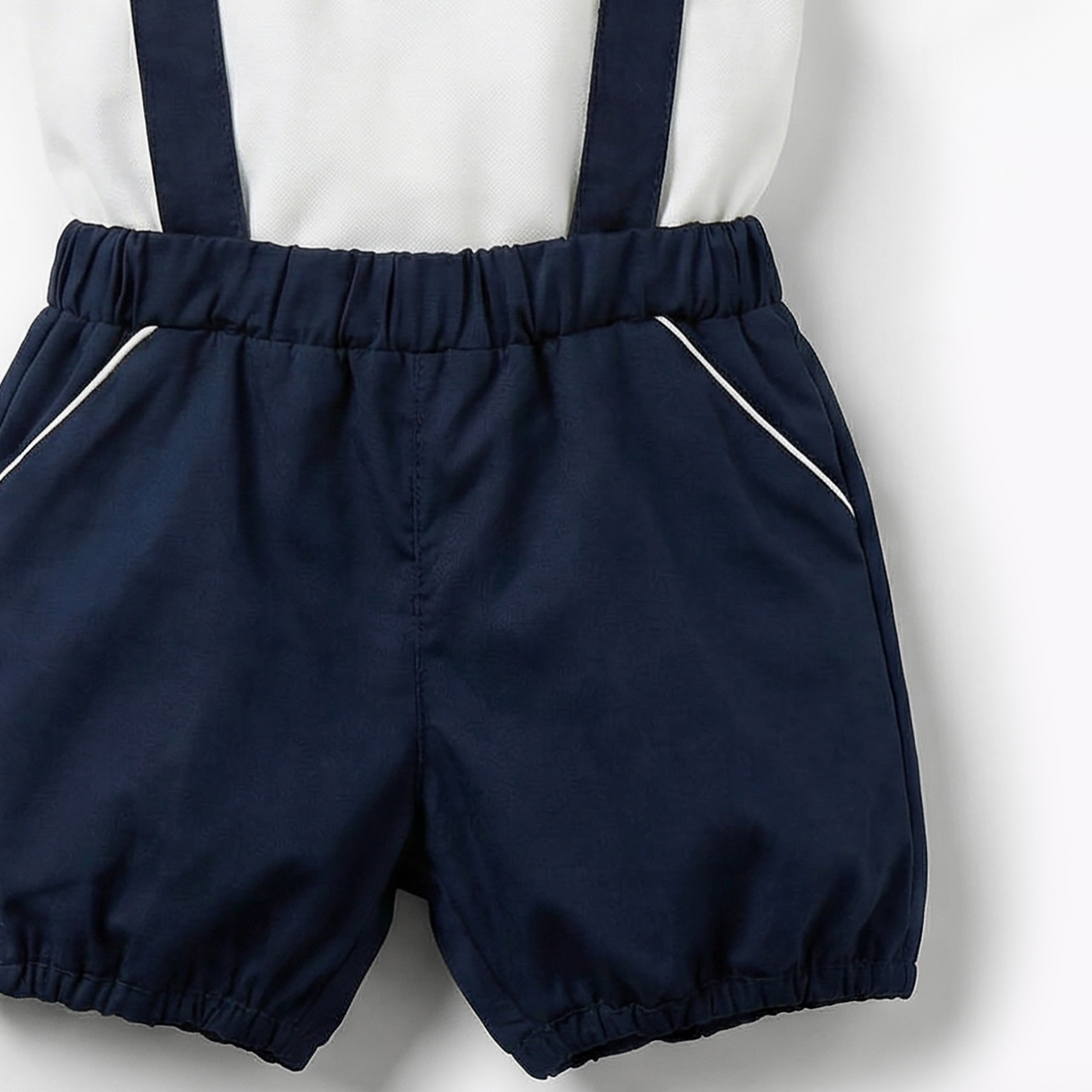 Giggles Collared Neck Short Sleeve T-shirt and Dungaree Set with Pockets