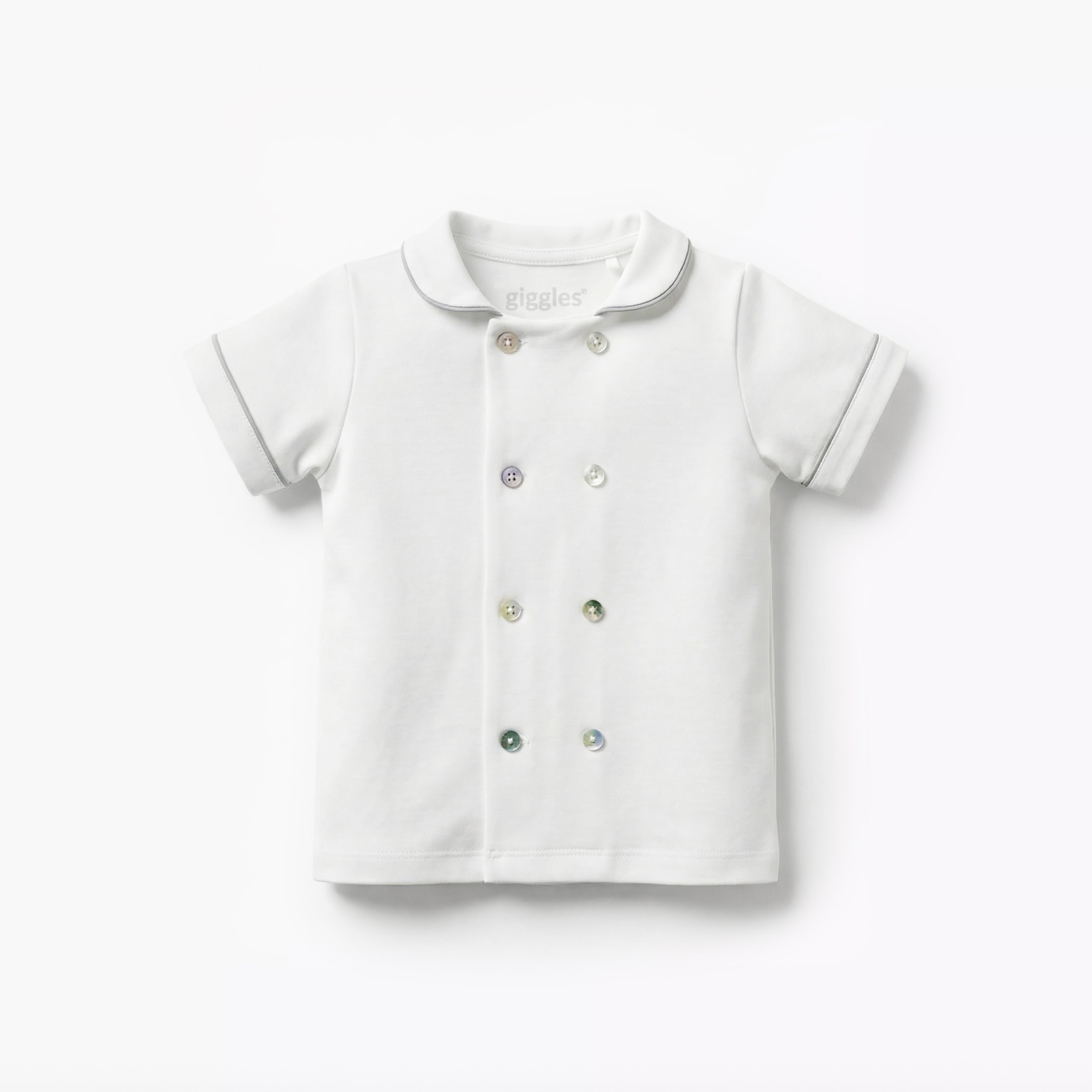 Giggles Peter Pan Collar Short Sleeves T-shirt and Dungaree Set with Button Detail