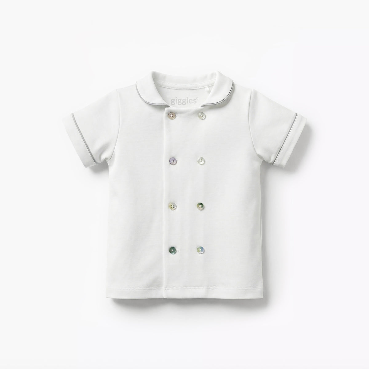 Giggles Peter Pan Collar Short Sleeves T-shirt and Dungaree Set with Button Detail