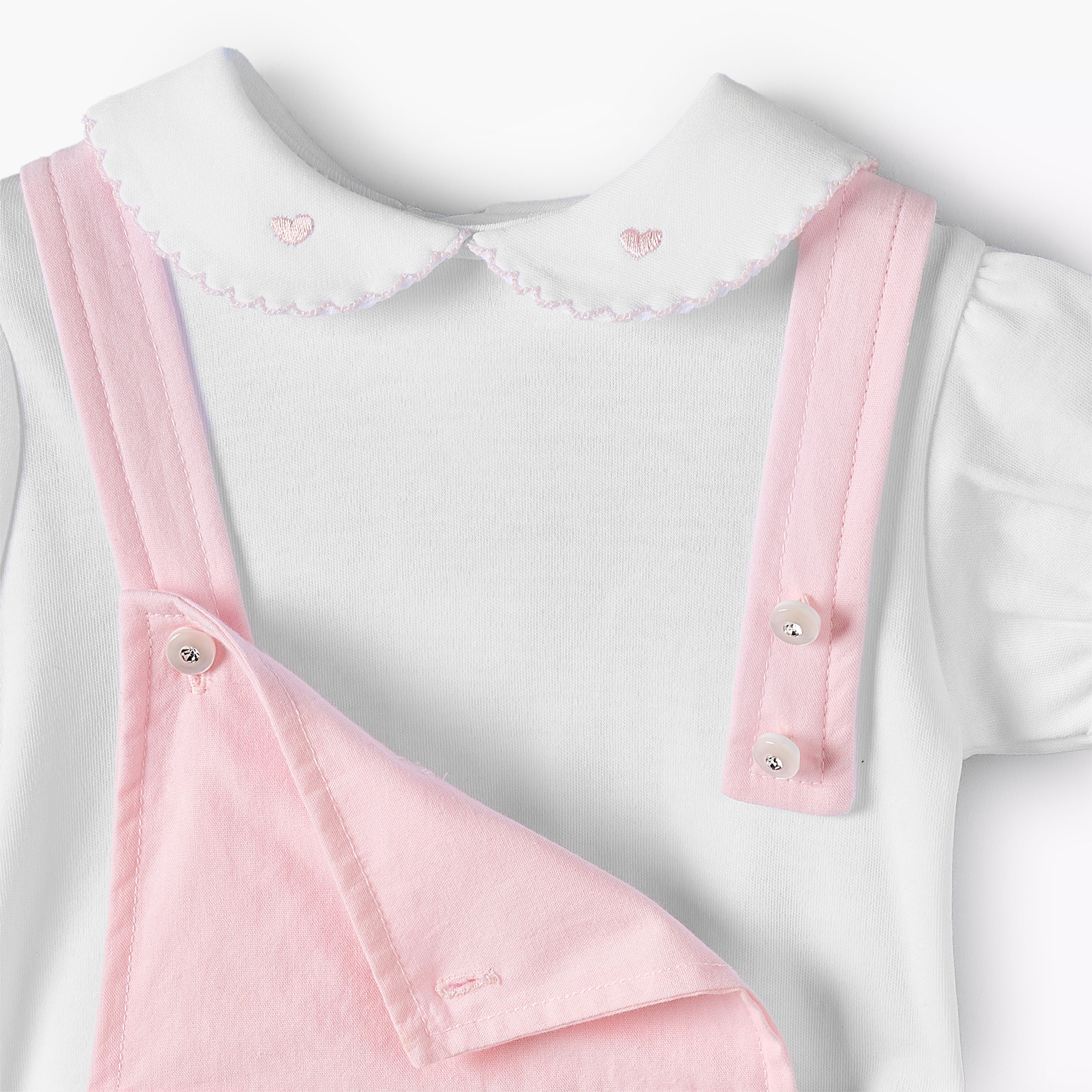 Giggles Peter Pan Collar Short Sleeves T-shirt and Dungaree Set with Embroidery