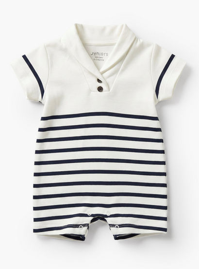 Giggles Collared Short Sleeves Romper with Striped Design-baby-boys-clothing-rompers-image-2