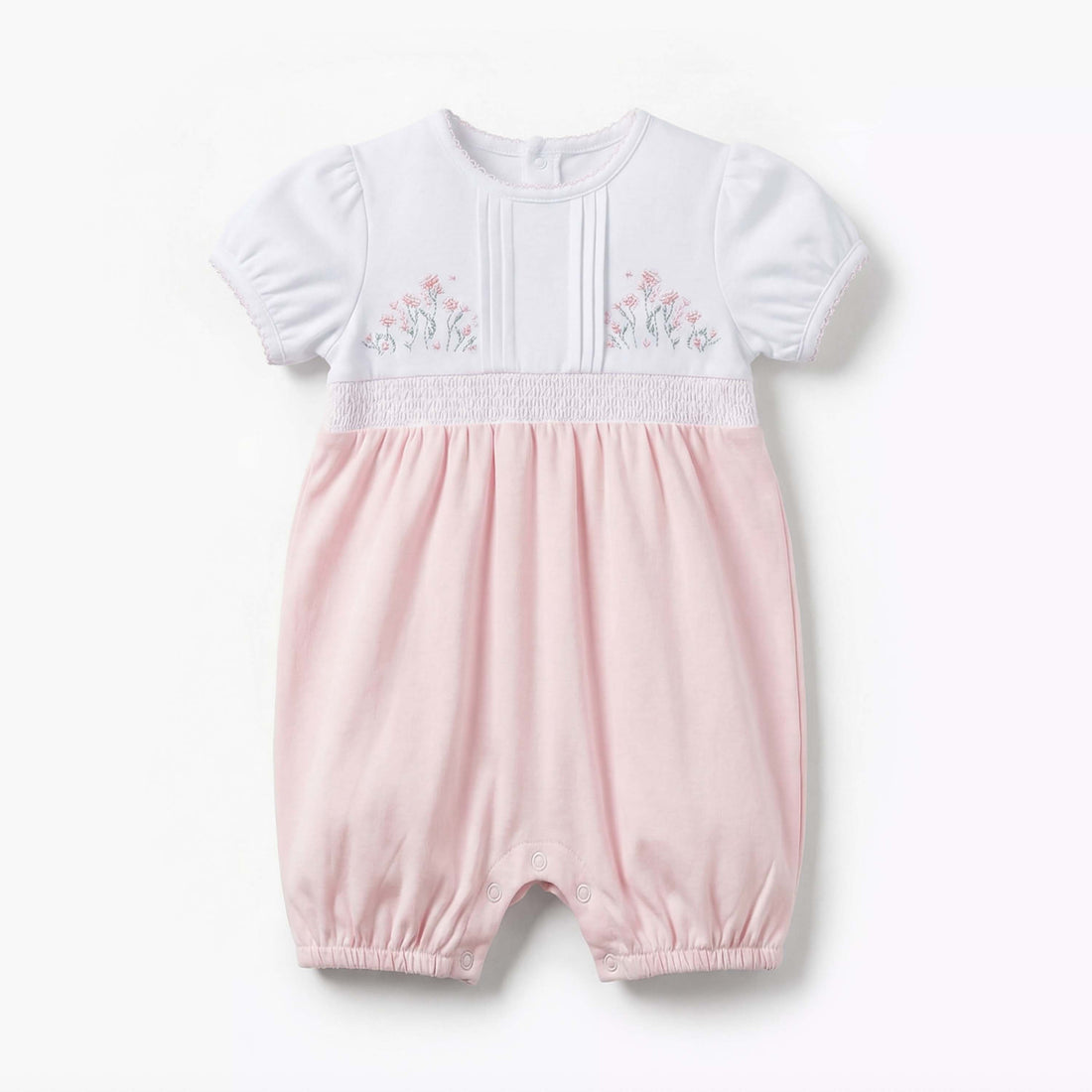 Giggles Short Sleeves Romper with Floral Embroidery