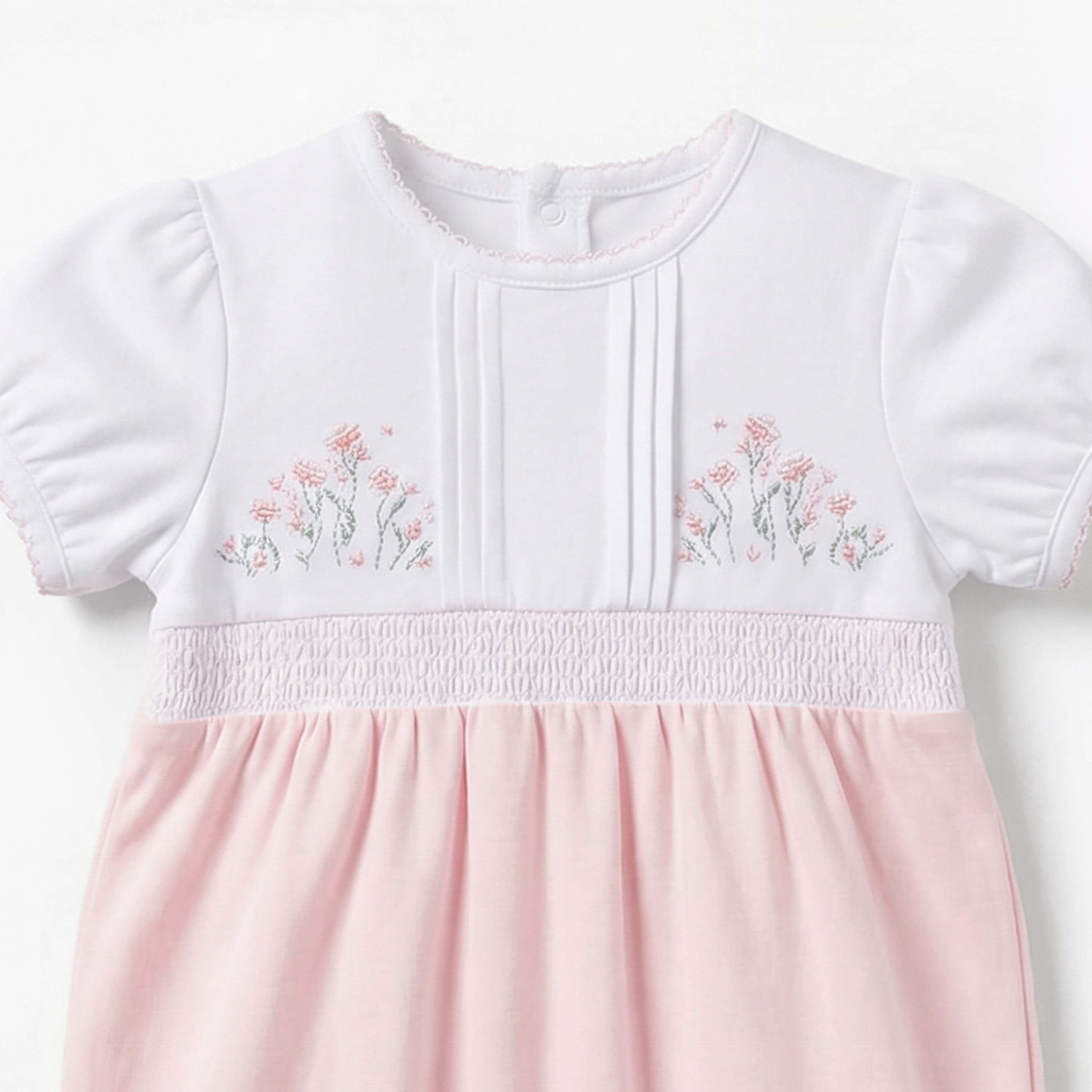 Giggles Short Sleeves Romper with Floral Embroidery