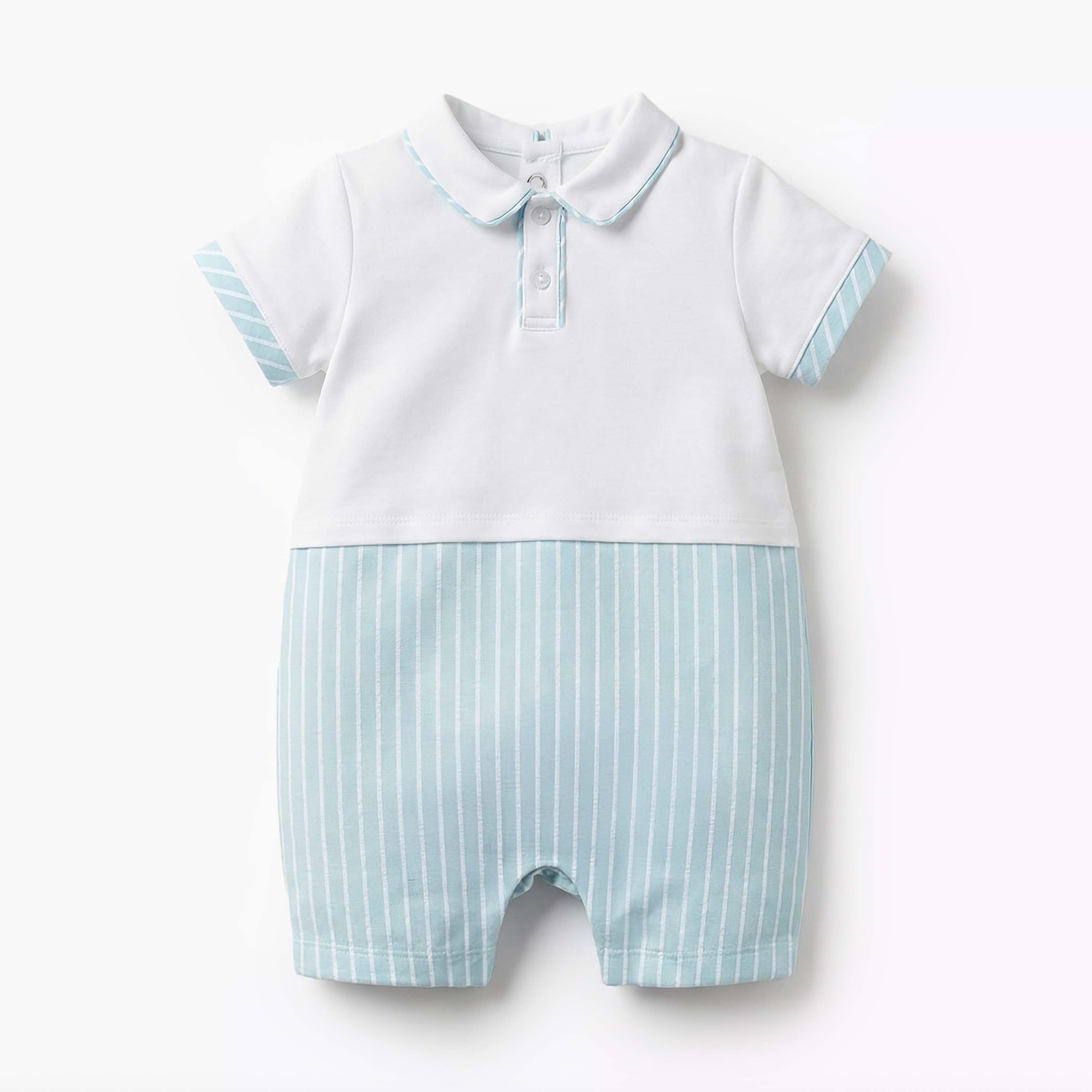 Giggles Peter Pan Collar Short Sleeves Romper with Stripes - Green / 12-18 mths
