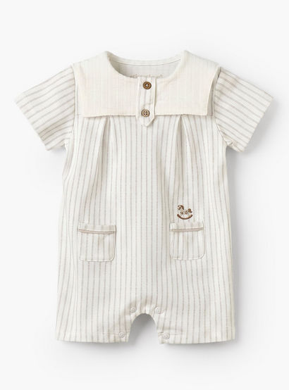 Giggles Collared Short Sleeves Romper with Striped Design-baby-boys-clothing-rompers-image-2