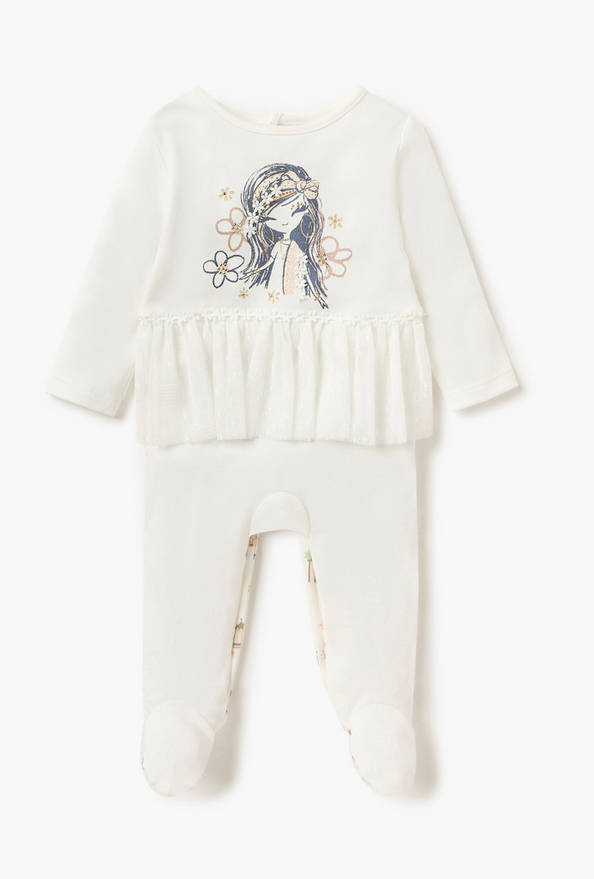 Juniors Printed Closed Feet Sleepsuit with Button Closure and Long Sleeves
