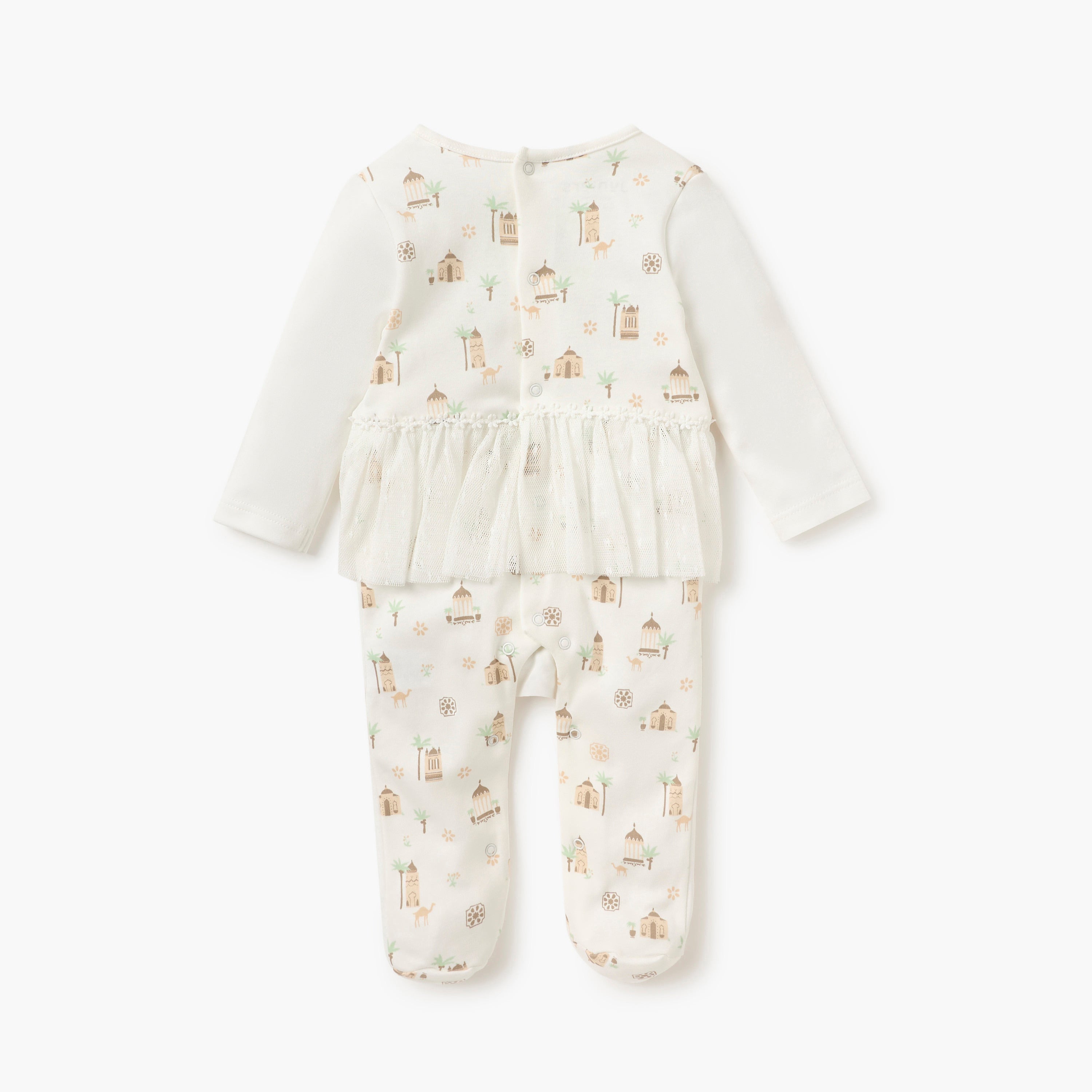 Juniors Printed Closed Feet Sleepsuit with Button Closure and Long Sleeves