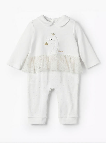 Giggles Cotton Peter Pan Collar Long Sleeves Sleepsuit with Swan Embroidery-baby-girls-clothing-nightwear-sleepsuits-image-1