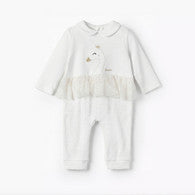 Giggles Cotton Peter Pan Collar Long Sleeves Sleepsuit with Swan Embroidery-undefined-image-1