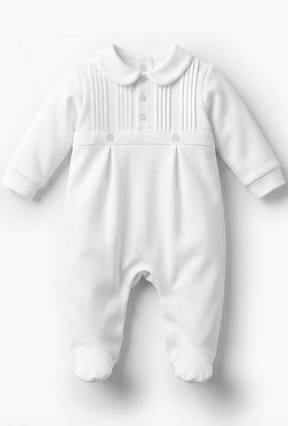 Giggles Cotton Peter Pan Collar Long Sleeves Sleepsuit with Pleated Detail