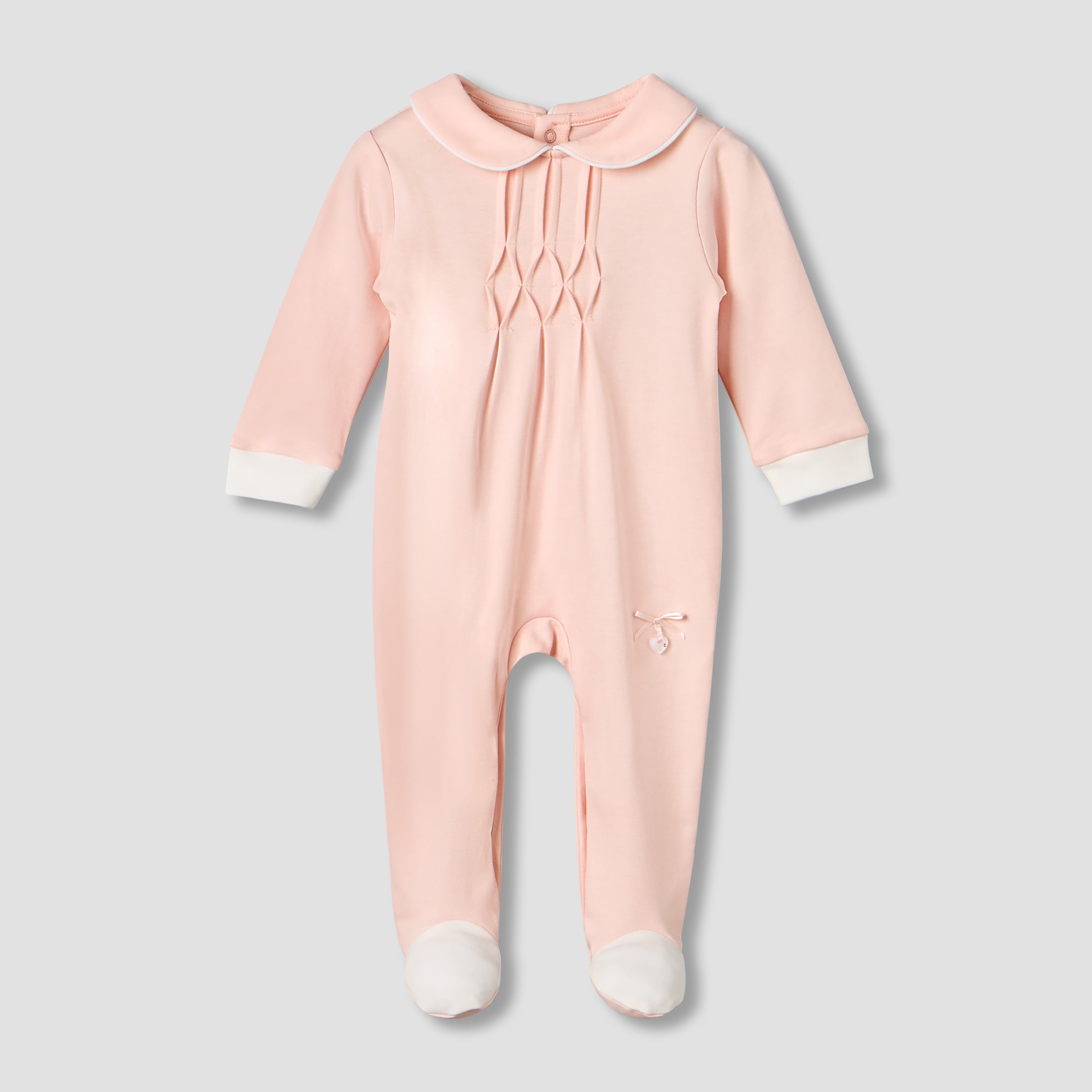 Giggles Peter Pan Collar Long Sleeves Sleepsuit with Pintuck Detail - Pink / 12-18 mths