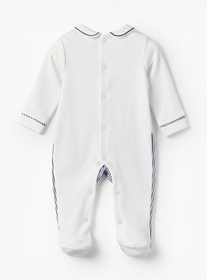 Giggles Cotton Collared Long Sleeves Sleepsuit with Pinstripe Print-baby-boys-clothing-nightwear-sleepsuits-image-2