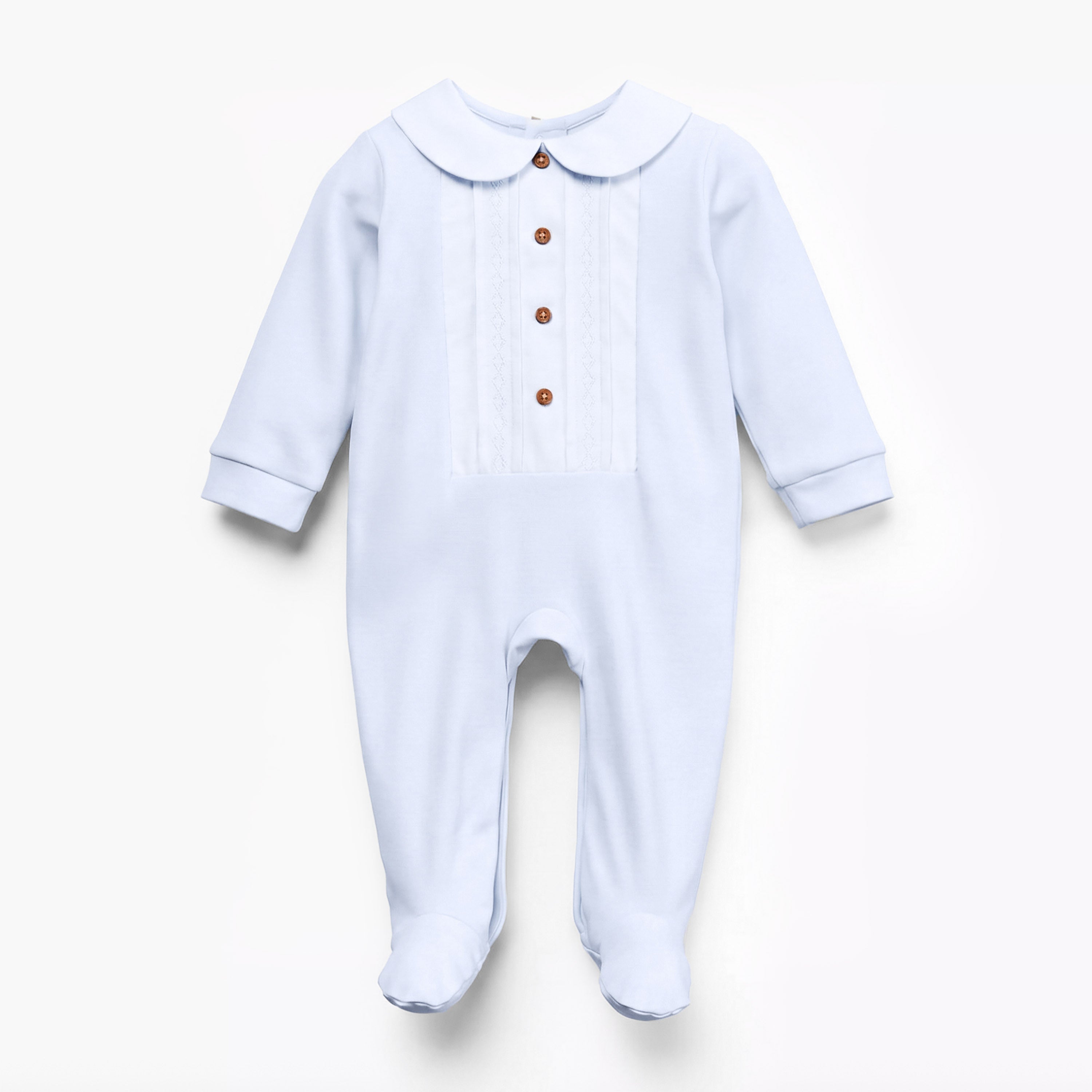 Giggles Peter Pan Collar Long Sleeves Sleepsuit with Button Closure - Blue / 12-18 mths