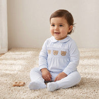 Giggles Cotton Peter Pan Collar Long Sleeves Sleepsuit with Teddy Bear Embroidery-undefined-image-1