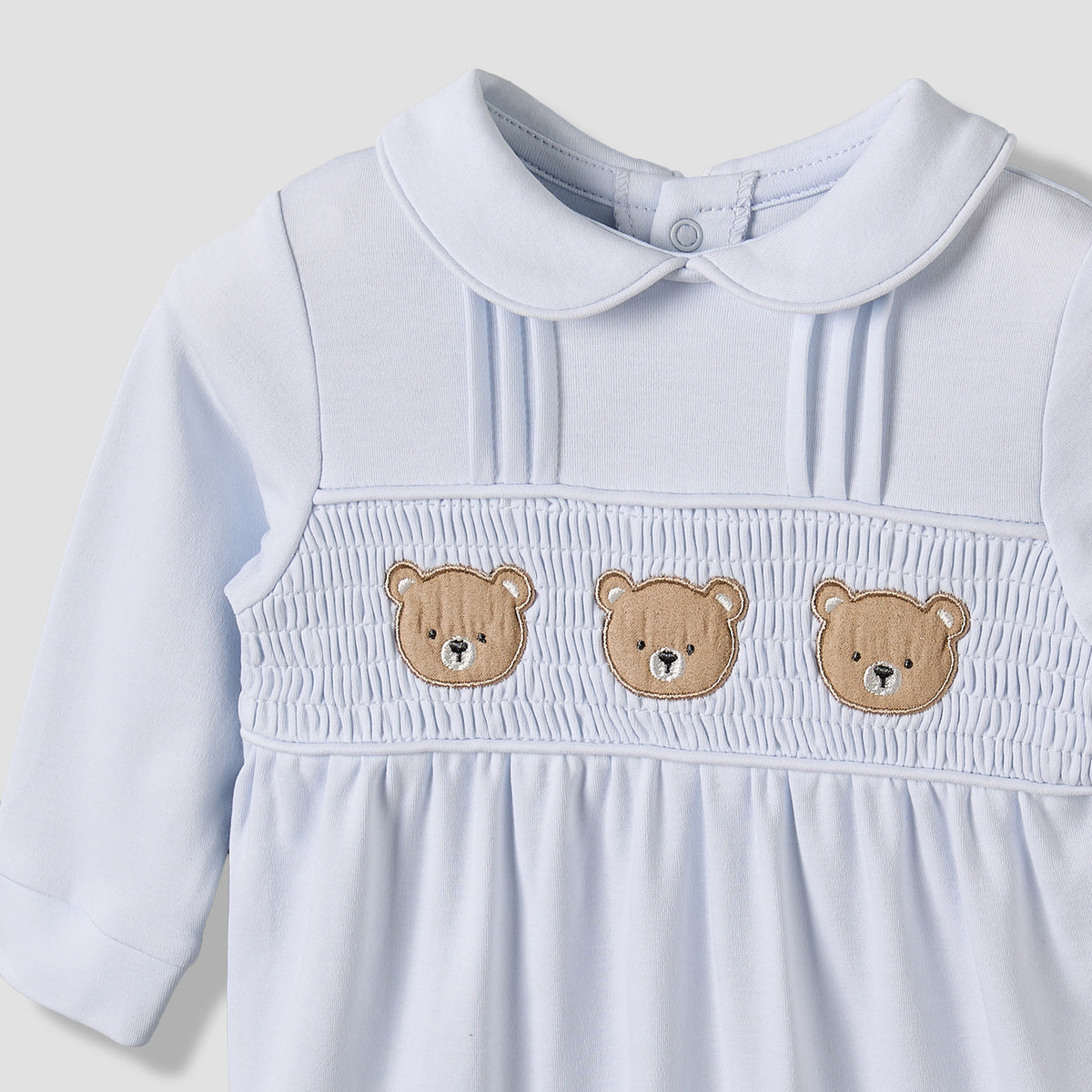 Giggles Cotton Peter Pan Collar Long Sleeves Sleepsuit with Teddy Bear Embroidery