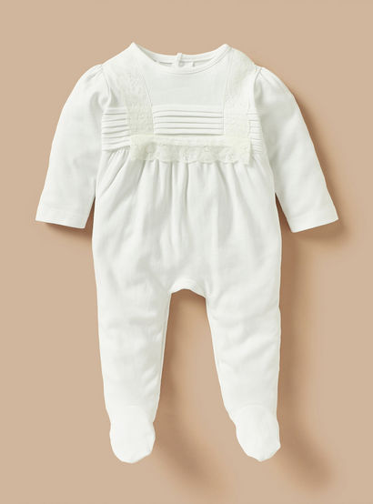 Giggles Lace Detail Closed Foot Sleepsuit with Long Sleeves and Snap Button Closure-baby-girls-clothing-nightwear-sleepsuits-image-1