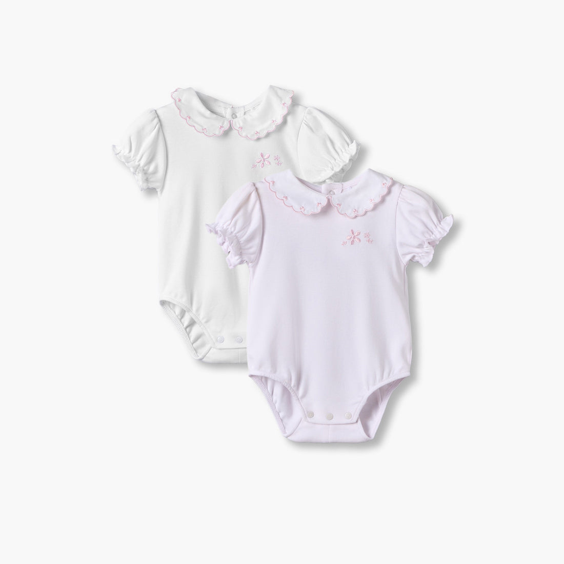 Pack of 2 Giggles Cotton Peter Pan Collar Short Sleeves Bodysuit with Embroidery