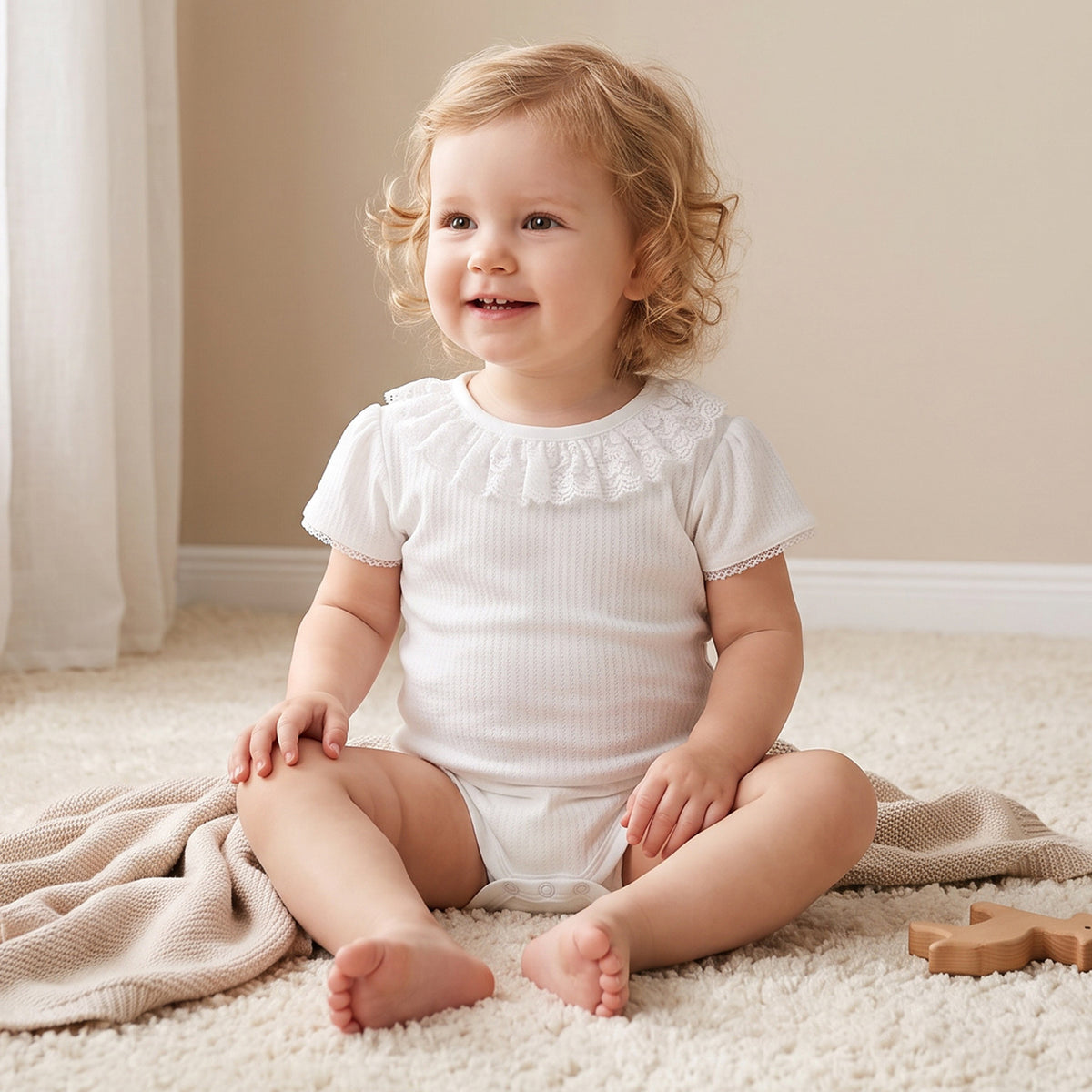 Pack of 2 Giggles Cotton Round Neck Short Sleeves Bodysuit with Lace Trim