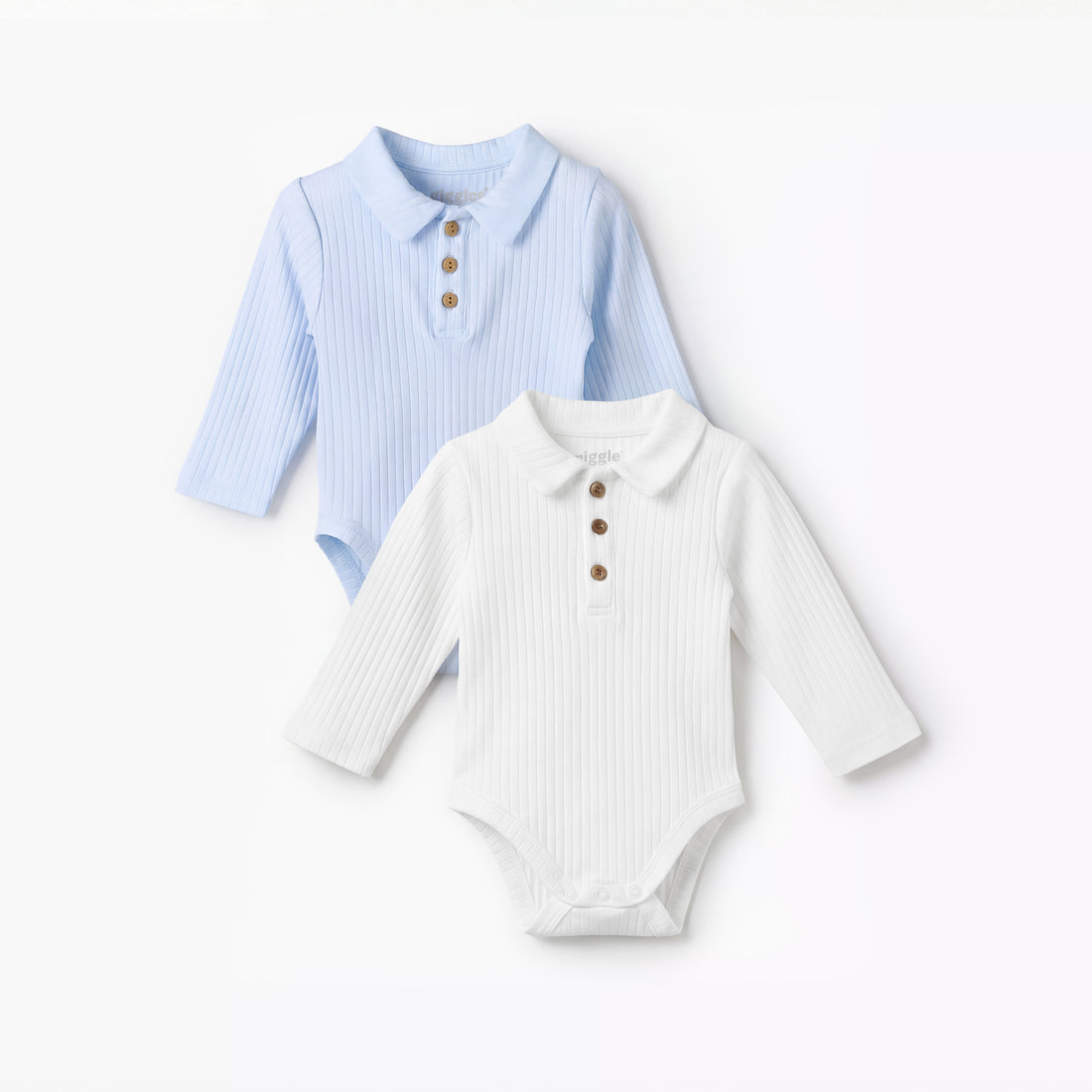 Pack of 2 Giggles Collared Long Sleeve Bodysuit with Snap Button Closure - Multicolour / 12-18 mths
