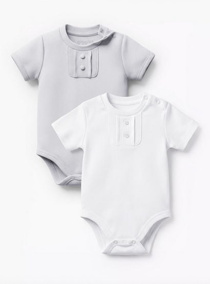 Pack of 2 Giggles Round Neck Short Sleeve Bodysuit with Snap Button Closure-baby-boys-clothing-multipacks-image-1
