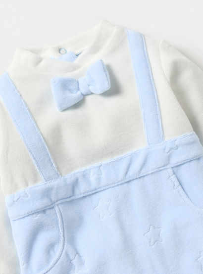 Giggles Star Textured Closed Feet Sleepsuit with Bow Detail and Button Closure-baby-boys-clothing-nightwear-sleepsuits-image-3