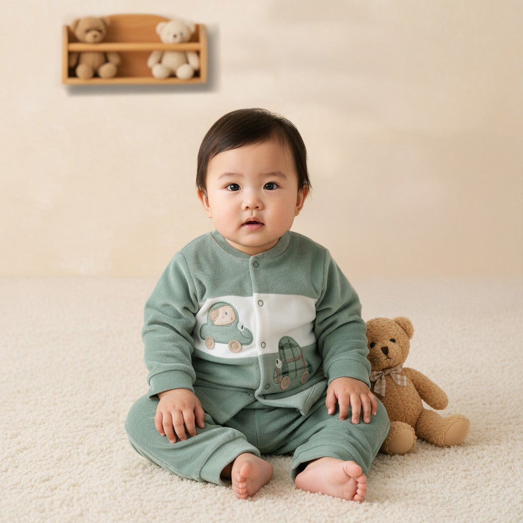 Juniors Pyjama Set with Car Applique Detail - Long Sleeves - Round Neck