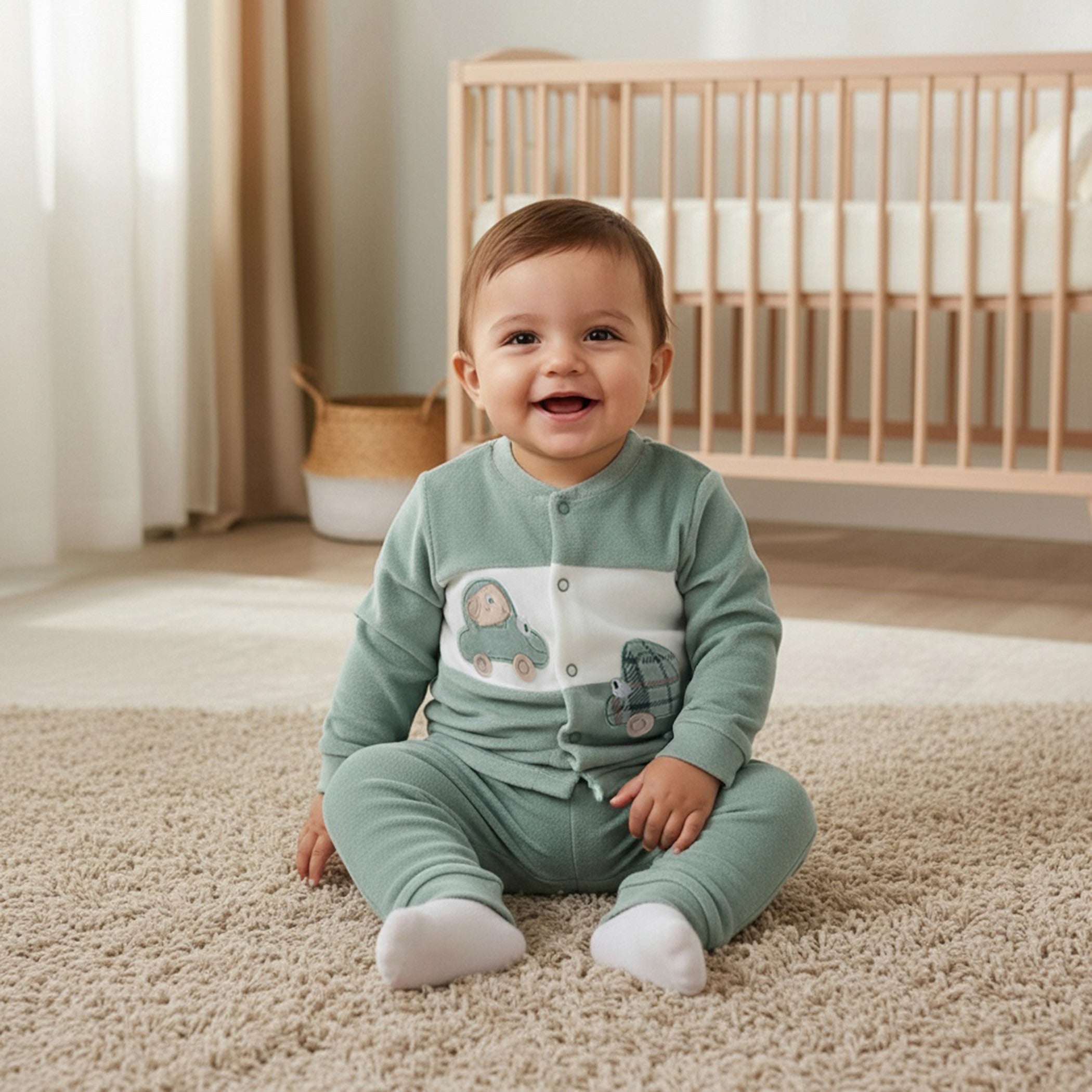 Juniors Pyjama Set with Car Applique Detail - Long Sleeves - Round Neck