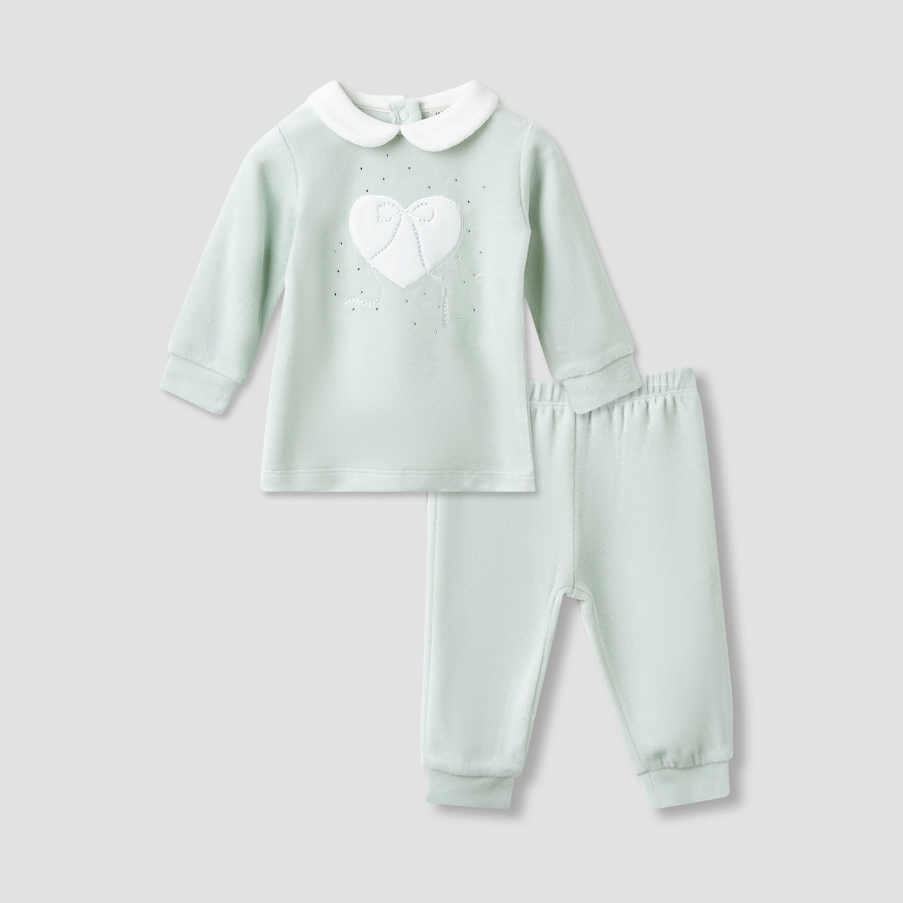 Juniors Pyjama Set with Heart Applique - Long Sleeves - Collar