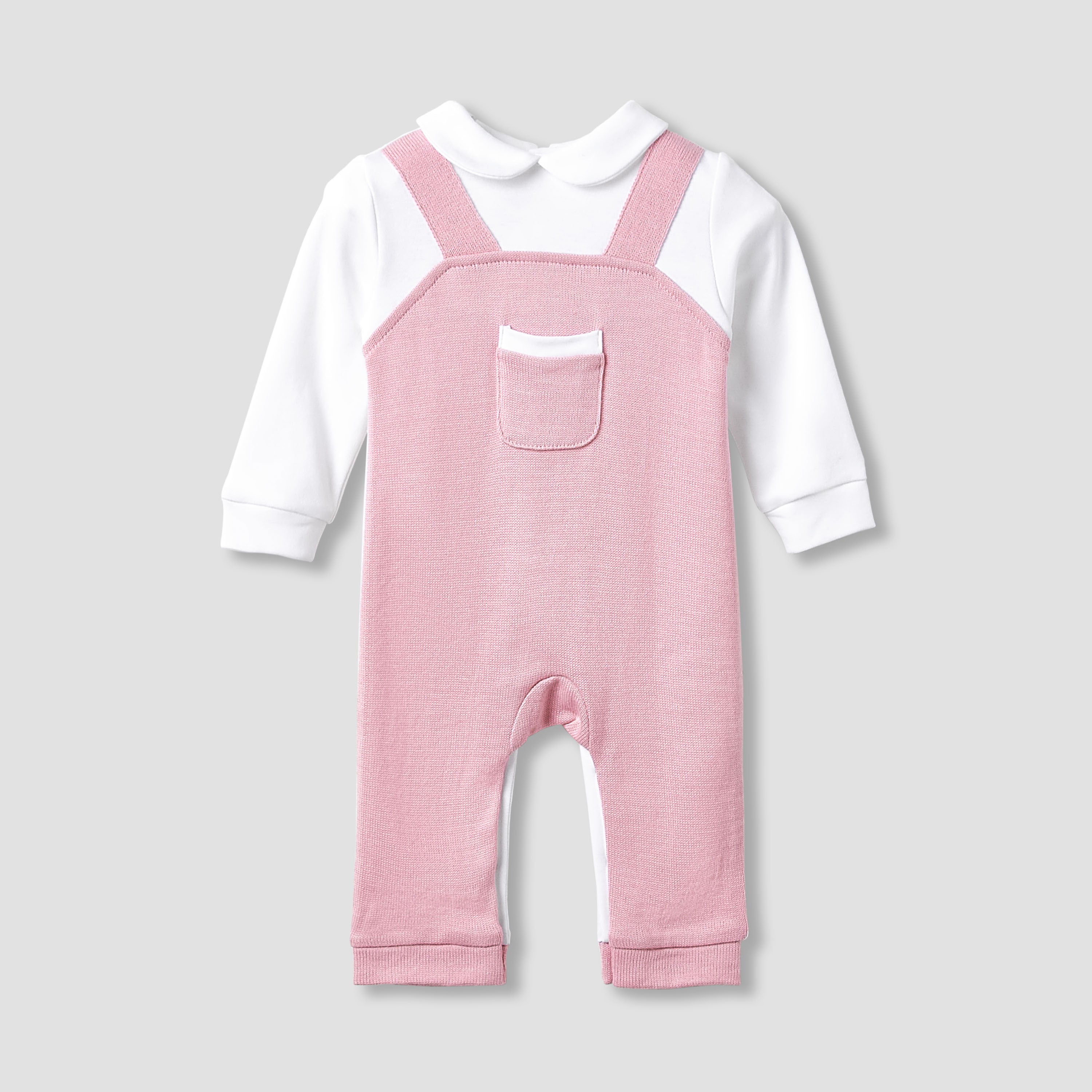 Giggles Peter Pan Collar Sleepsuit with Pocket Detail - Long Sleeves - Pink / 9-12 mths