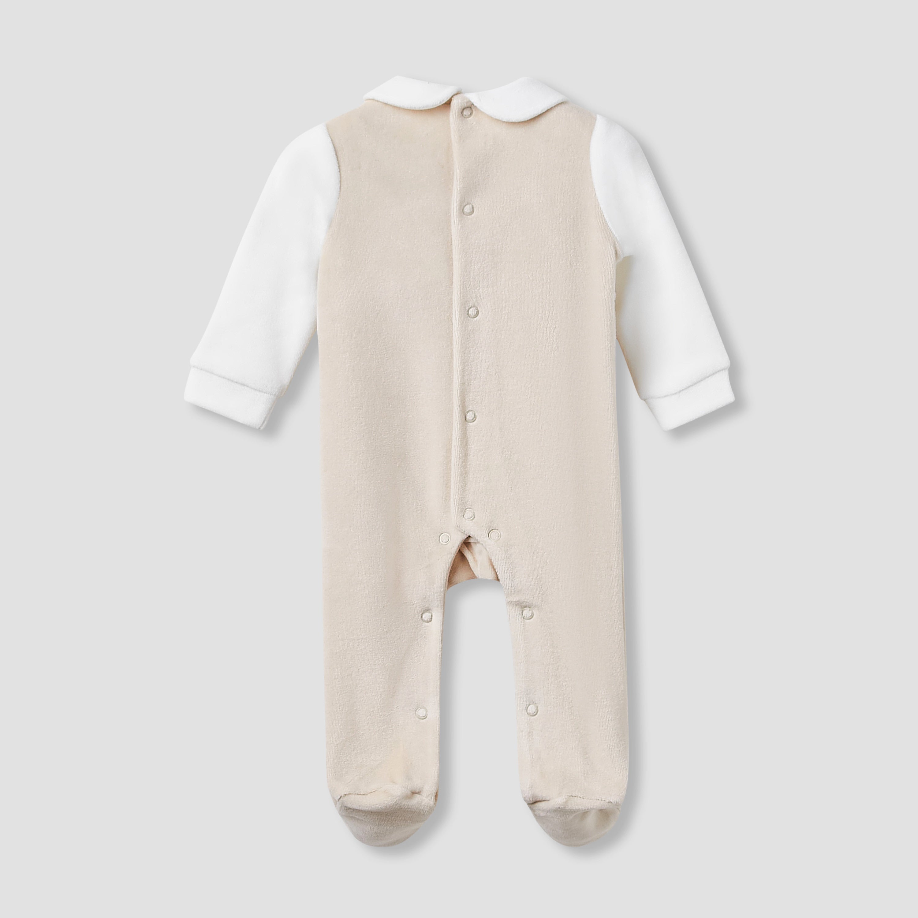 Juniors Collared Sleepsuit with Bear Print - Long Sleeves